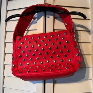 Studded Red Shoulder Bag